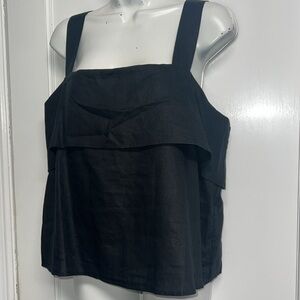 🆕 Quince 100% European Linen Tank Top Women Large Square Neck Ruffle Black
